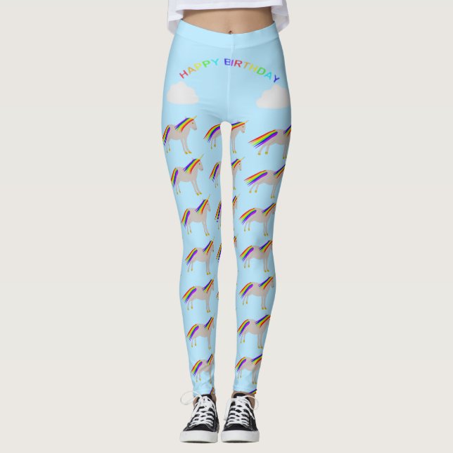 Legging Fantasy Birthday Unicorn Rainbow and Clouds (Frente)