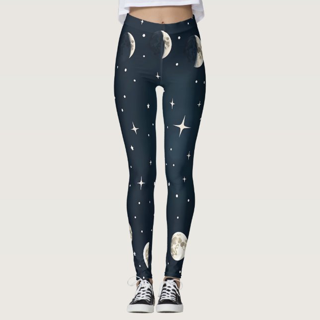 Legging Fases da lua celestial em prata no marinho (Frente)