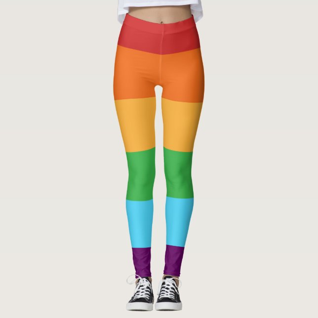 Legging Fashion de faixas de bloqueio de cores do arco-íri (Frente)