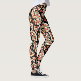 Legging Fatias De abstrato Pizza Num Fundo Preto