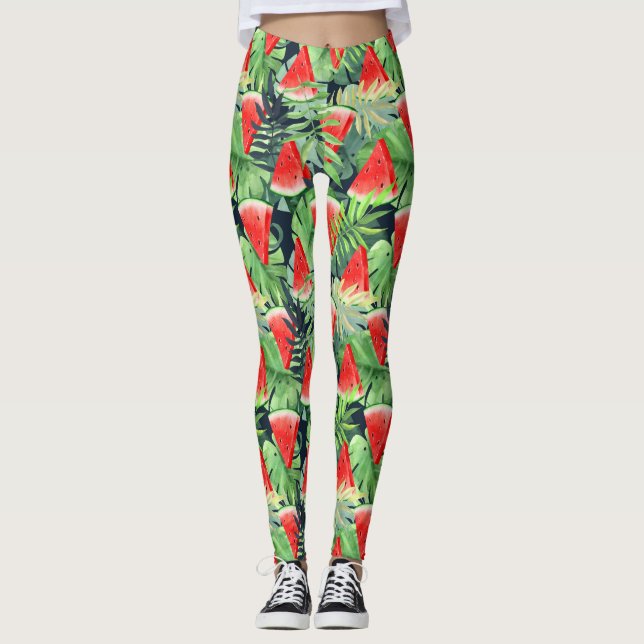 Legging Fatias de melancia com folhas tropicais (Frente)