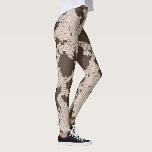 Legging Faux Cow Impressão, Brown and Cream (Direita)