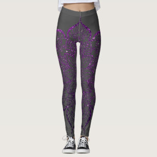 Legging Faux Glitter Mandala, de framboesa escura, na Cinz