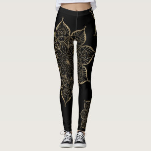Legging Faux Glitter Mandalas, Dourado, fora do centro, em