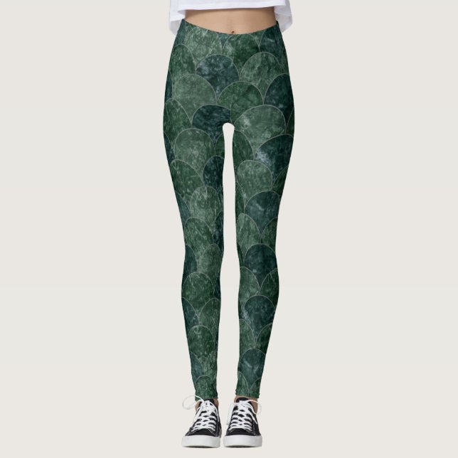 Legging Faux Stones Green Escala Padrão de Sereia (Frente)