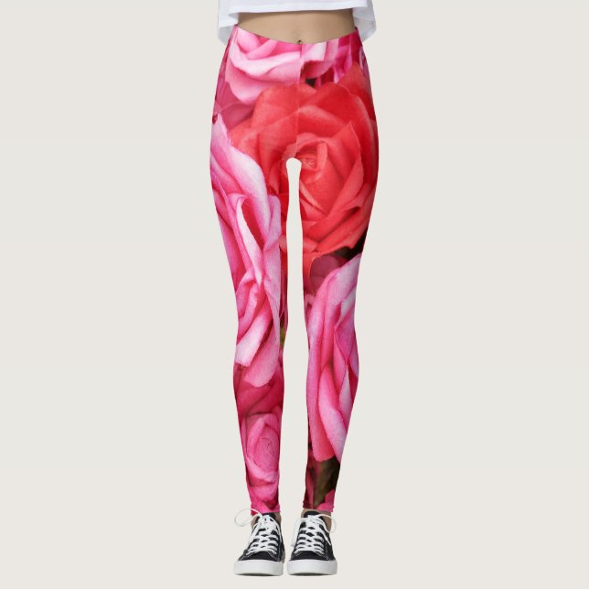 Legging Fechamento artificial do fundo da Rosa vermelha (Frente)