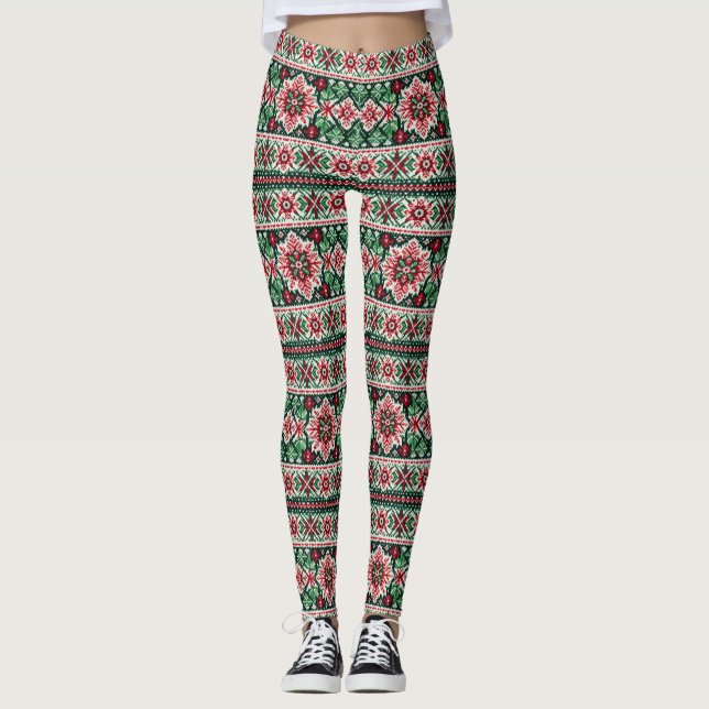 Legging Feira de Natal/Inverno vermelha e verde (Frente)