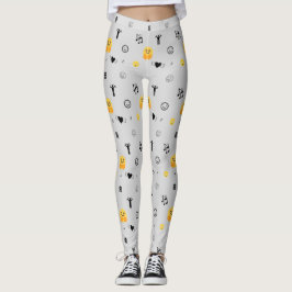 Legging feliz, amor, sorriso, música emojada padrão em pra