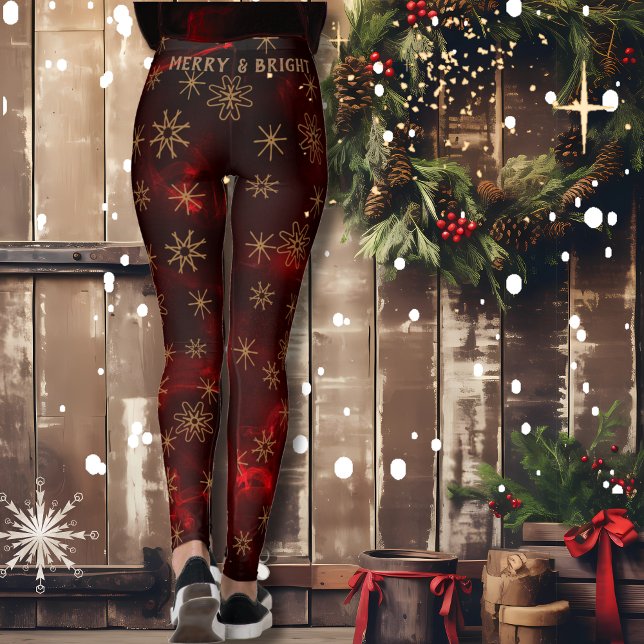 Legging Feliz e Brilho Peles do Padrão Vermelho Festivo (Merry & Bright Festive Red Pattern Leggings)