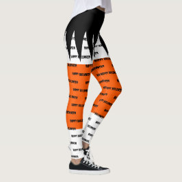 Legging Feliz Halloween Laranja Preto Personalizado