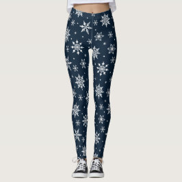 Legging Feliz Natal Flocos de Neve Azul