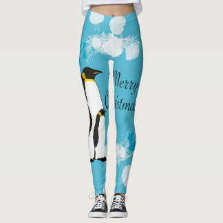 Legging feliz natal, natal, pinguim, flores, azul,