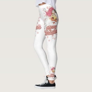 Legging Feliz Natal Papais noeis de Tipografia Retro Rosa