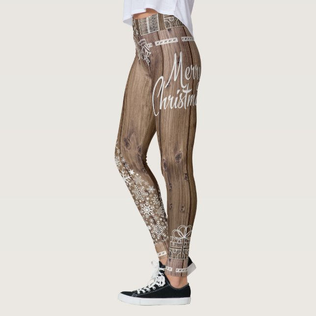 Legging Feliz Natal Rustic Wooden Pattern Snowflake (Esquerda)