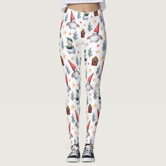Legging Feliz Natal Snowman Snowflakes Padrão (Frente)