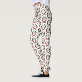 Legging Feliz Natal Vintage Holly Wreath