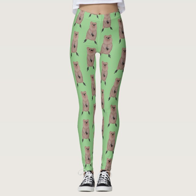 Legging Feliz sorriso, design de desenho animado de quokka (Frente)