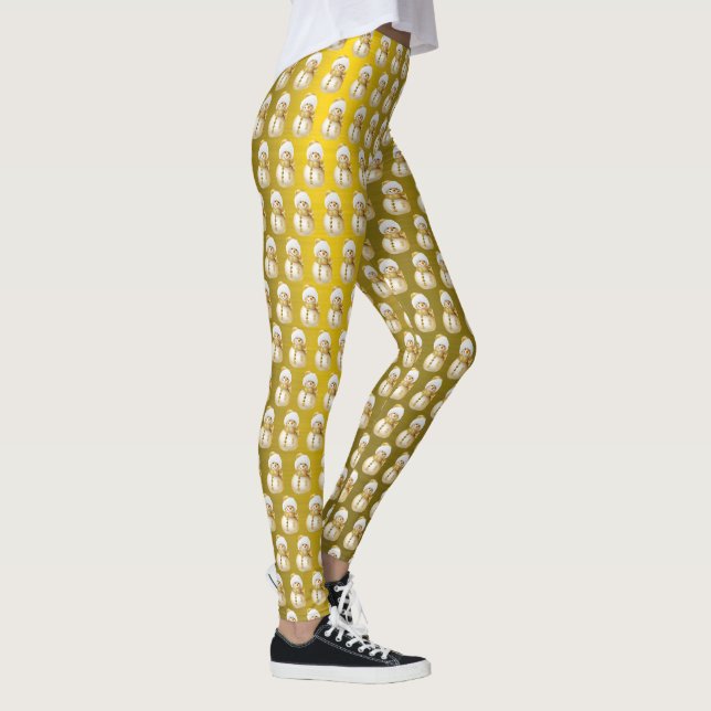 Legging Feriado de inverno Dourado Snowman (Direita)