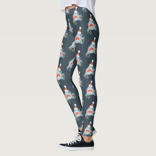 Legging Feriado de Natal Azul do Marinho Shark Santa Claus