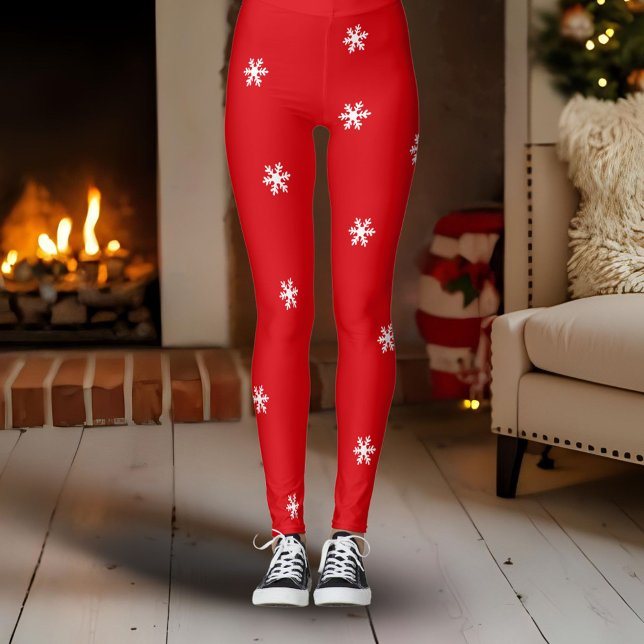 Legging Feriado de Natal com Floco de Neve Branco Vermelho (Criador carregado)