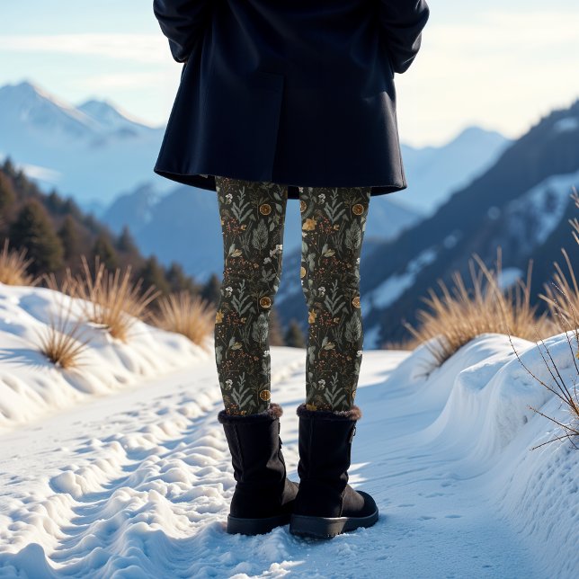 Legging Feriado de Natal Moody Winter Botanical (Criador carregado)