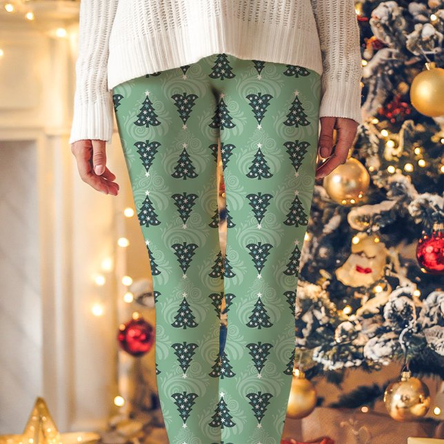 Legging Feriado de Padrão de Árvore de Natal Verde (Criador carregado)