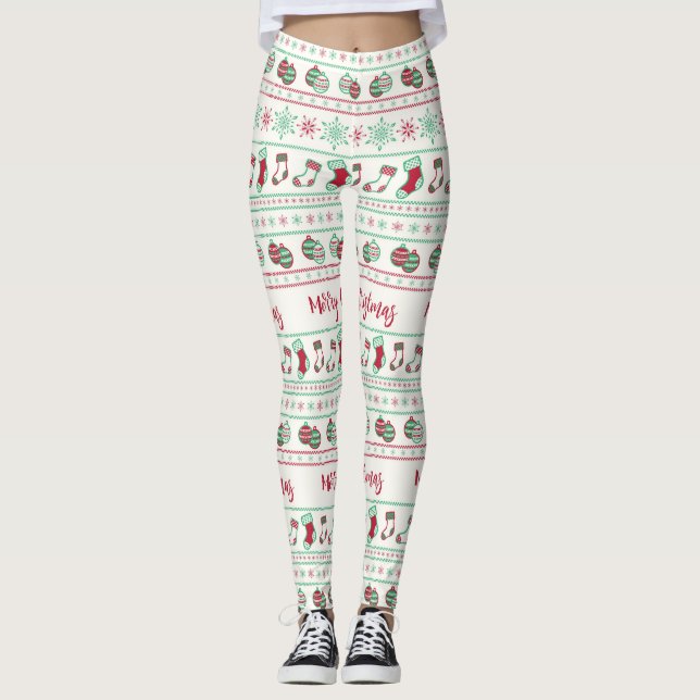 Legging Feriado de Padrão de Suéter de Natal Feio (Frente)