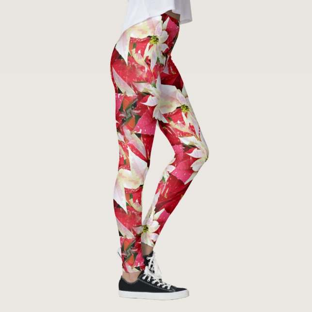 Legging Feriado de Poinsettia Vermelha (Direita)