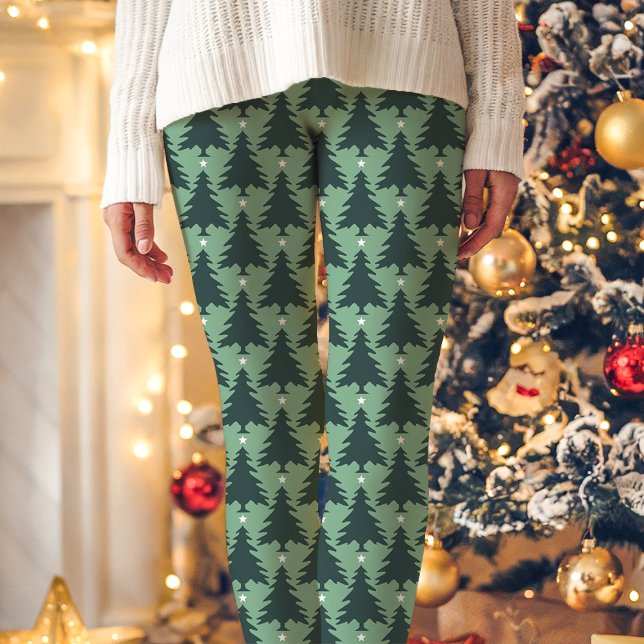 Legging Feriado em Padrão de Árvore de Natal Verde (Criador carregado)