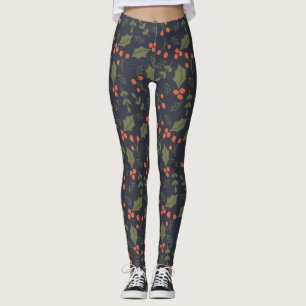Legging Feriado Moderno Natal Holly Greenery