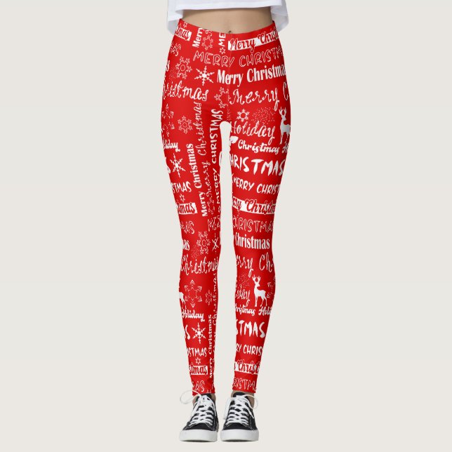 Legging Férias de Natal, padrão de Natal, inverno (Frente)