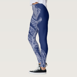 Legging Fern Deixa Textura Esboço Branco Azul