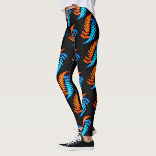 Legging Ferns Pintados Japoneses, Laranja-Cor-de-Ferro-Azu
