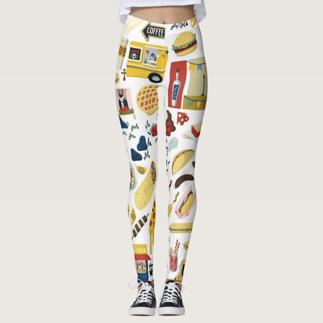 Legging Fest de Caminhão de comida: Padrão de Cartoon (Frente)