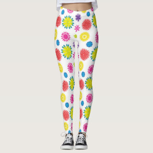 Legging Festa Colorida de Flores Divertidas no Jardim