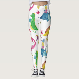 Legging Festa de dinossauro: padrão de aquarela.