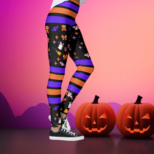 Legging Festa de Halloween Roxo & Laranja Stripes (Criador carregado)