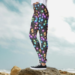 Legging Festa de Natal com Flocos de Neve Coloridos e Bril