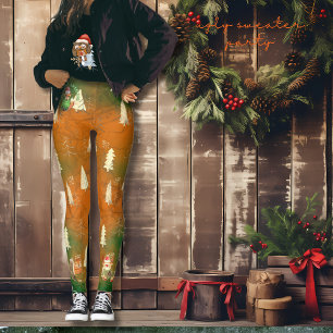 Legging Festa de Natal de Sweater Laranja Verde