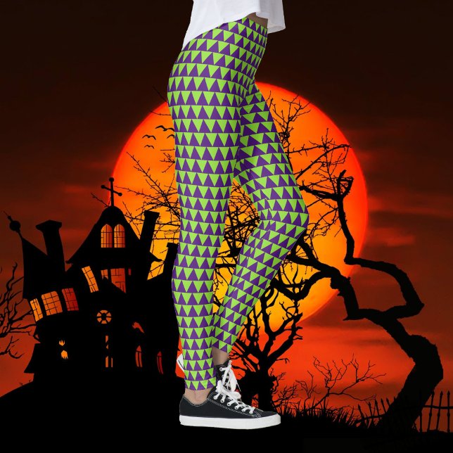 Legging Festa de Roupas Roxas Roxas do Halloween (Halloween Green Purple Girly Witch Costume Party Leggings)