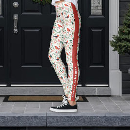 Legging Festivo Red Christmas Holly Berries Greenerase Bir