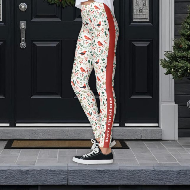 Legging Festivo Red Christmas Holly Berries Greenerase Bir (Criador carregado)