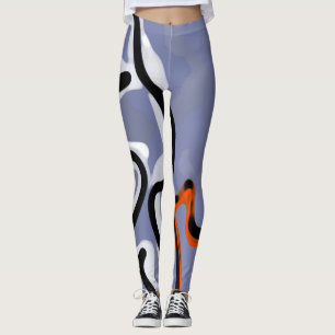 Legging Figura com Feline: Abstrato azul, laranja, B e W