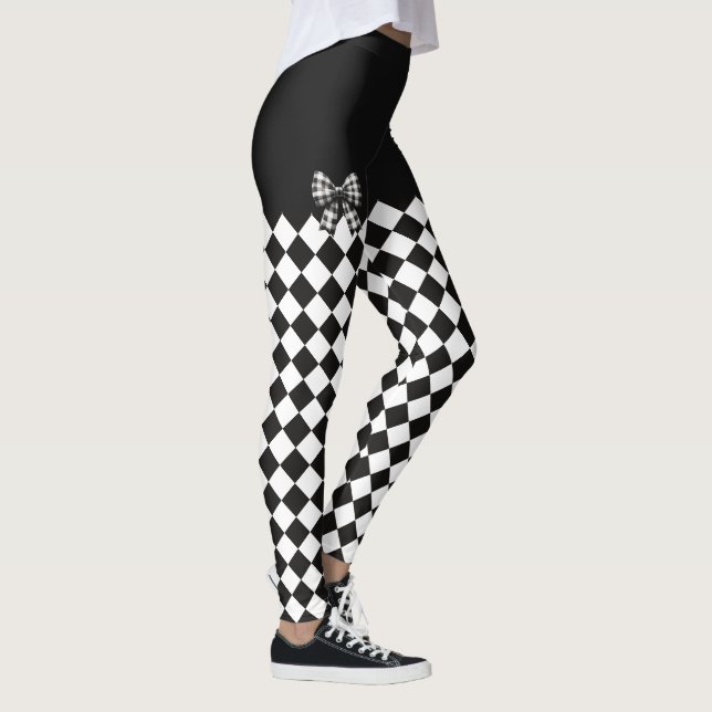 Legging Figurino de Halloween Preto de Harlequin Branco (Direita)