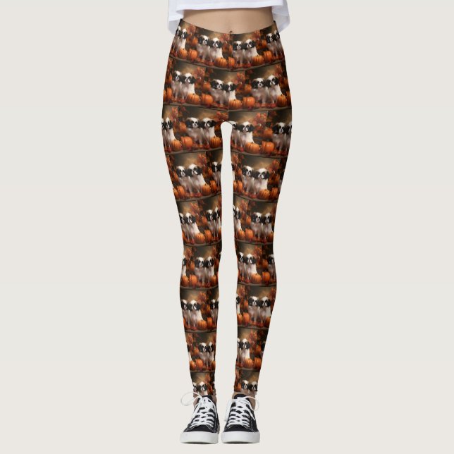 Legging Filhote de Chin Japonês Delícia de Outono Abóbora  (Frente)