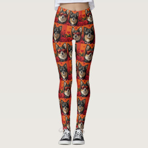 Legging Finnish Lapphund Com Rosas Do Coração Dia Dos Namo