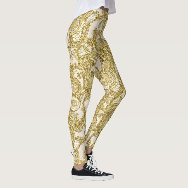 Legging Fio de mescla Dourado luxuoso Paisley (Direita)