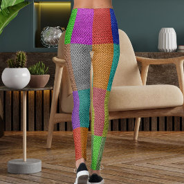Legging Fio de Tricô Multicolorido Moderno com Padrão Text