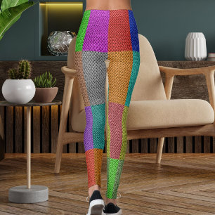 Legging Fio de Tricô Multicolorido Moderno com Padrão Text