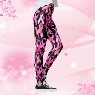 Legging Fita Rosa Tosse Câncer Da Mama Sobrevivente Preto